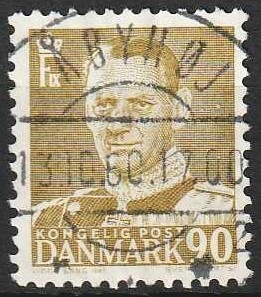 FRIMÆRKER DANMARK | 1952-53 - AFA 342 - Fr. IX 90 øre oliven - Lux Stemplet Åbyhøj